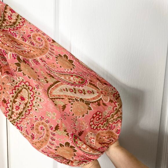 NWOT SUNDANCE Top Women M Silk Chiffon Paisley Floral Ruffle Pink Balloon Sleeve - Picture 6 of 10